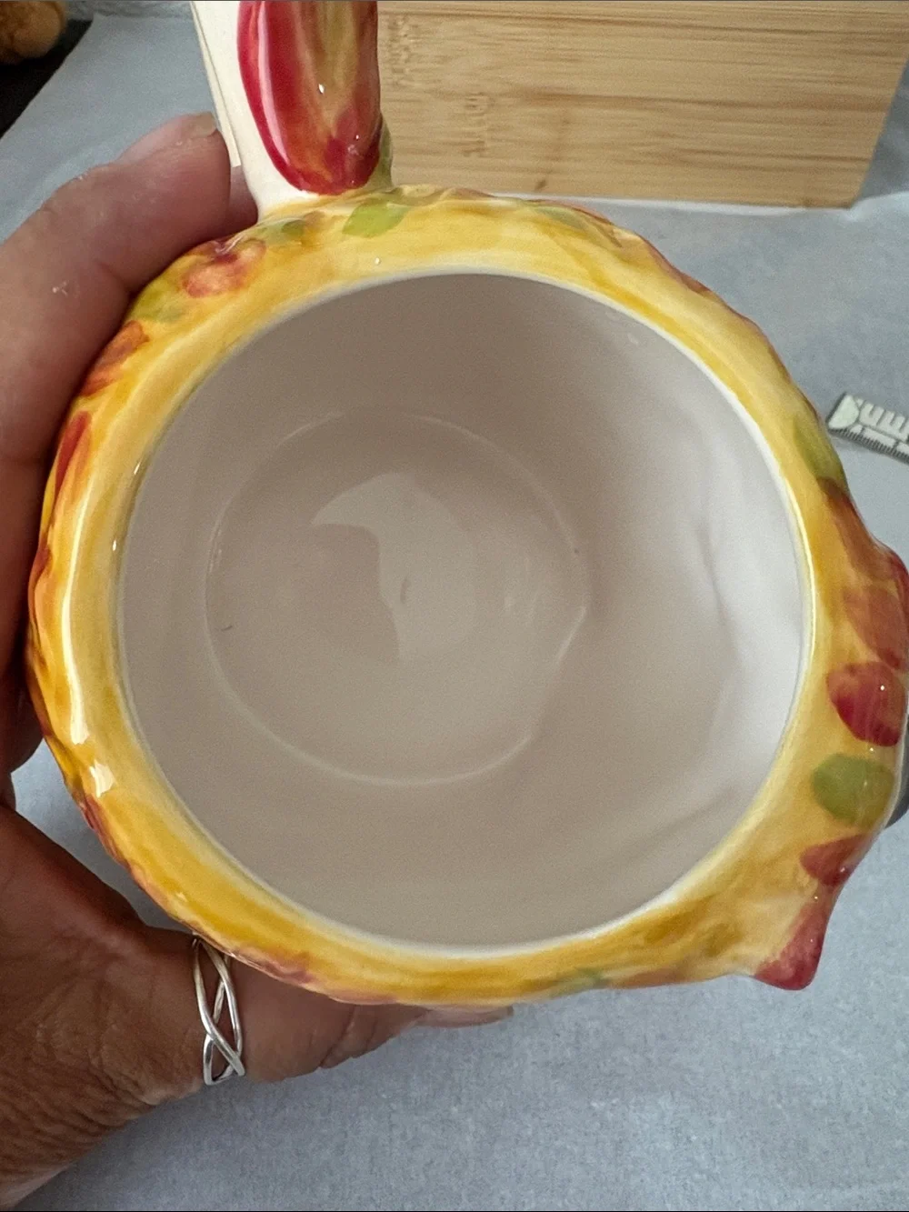 Pier 1 Ceramic Hedgehog Mug in Cream and Autumn Leaf Colors